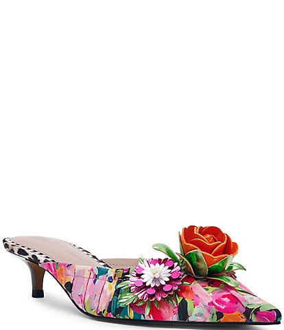 Betsey Johnson Abigayl Floral Embellished Kitten Heel Mules