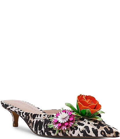 Betsey Johnson Abigayl Leopard Embellished Kitten Heel Mules