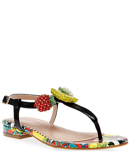 Betsey Johnson Aniston Fruit Bead Embellished Patent T-Strap Sandals