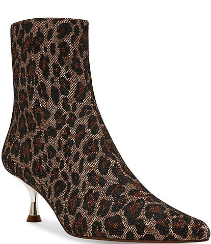 Betsey Johnson Atlass Leopard Print Kitten Heel Booties