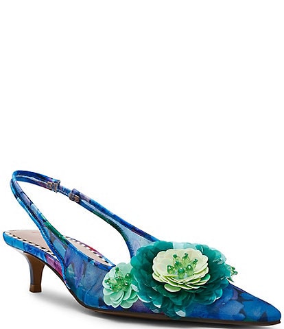 Betsey Johnson Audree Floral Embellished Slingback Kitten Heel Pumps