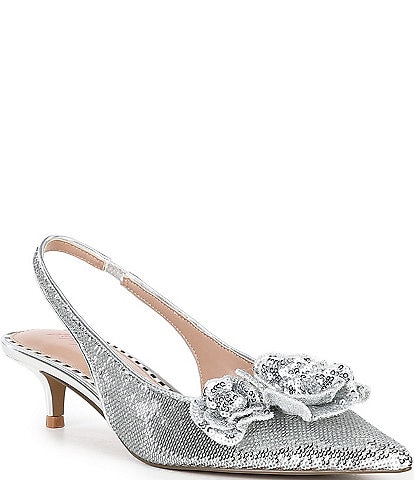 Betsey Johnson Aurorra Sequin 3D Flower Embellished Slingback Pumps