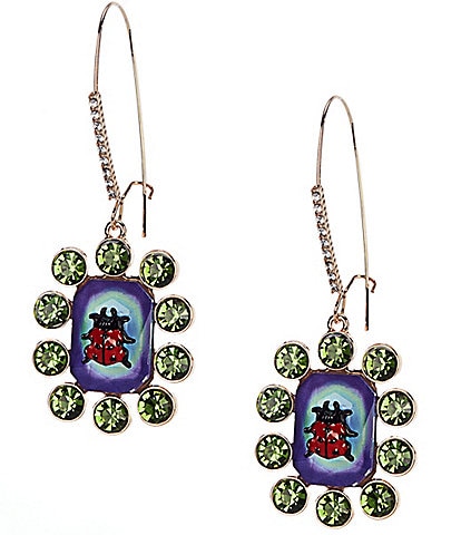 Betsey Johnson Backyard Ladybug Stone Dangle Drop Earrings