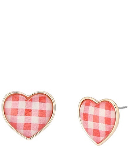 Betsey Johnson Betsey's Backyard Gingham Heart Stud Earrings