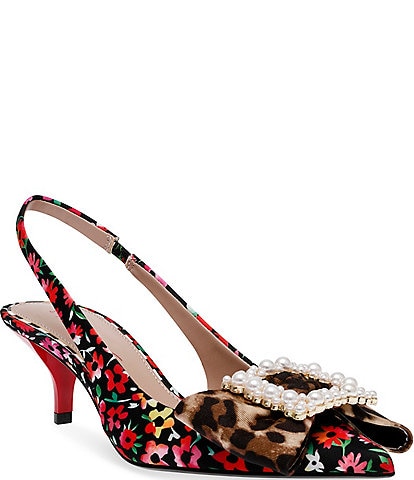 Betsey Johnson Birdy Ditsy Floral Pearl Bow Slingback Pumps