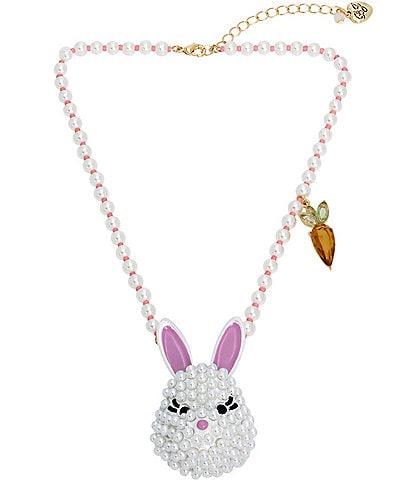 Betsey Johnson Bunny Pendant Pearl Necklace