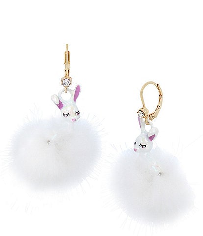Betsey Johnson Bunny Pom Pom Drop Earrings