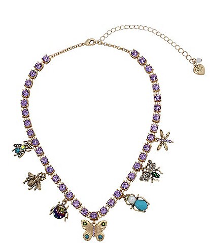 Betsey Johnson Bugs And Butterfly Charm Crystal Tennis Necklace