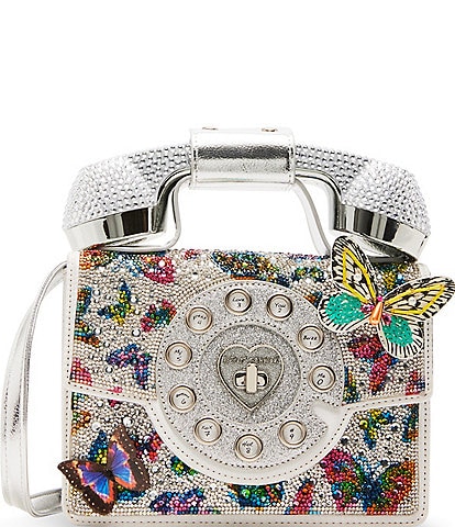 Betsey Johnson Butterfly Pearl and Rhinestone Embellished Phone Crossbody Bag
