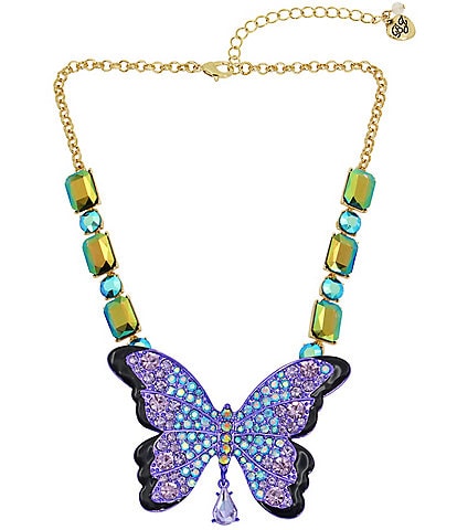 Betsey Johnson Crystal Butterfly Rhinestone Pendant Statement Necklace
