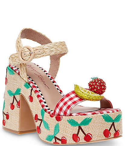 Betsey Johnson Cheyne Fruit Bead Embellished Cherry Print Platform Dress Sandals