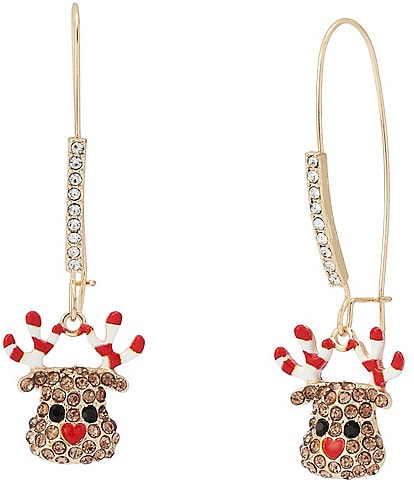 Betsey Johnson Christmas Candy Cane Reindeer Dangle Statement Drop Earrings
