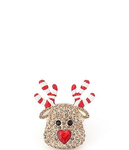 Betsey Johnson Christmas Candy Cane Reindeer Statement Cocktail Ring