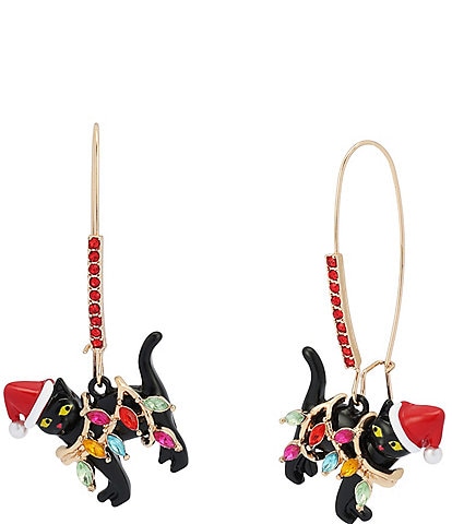Betsey Johnson Christmas Lights Cat Dangle Drop Earrings