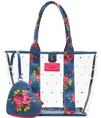 Betsey Johnson Denim Floral Clear Tote Bag