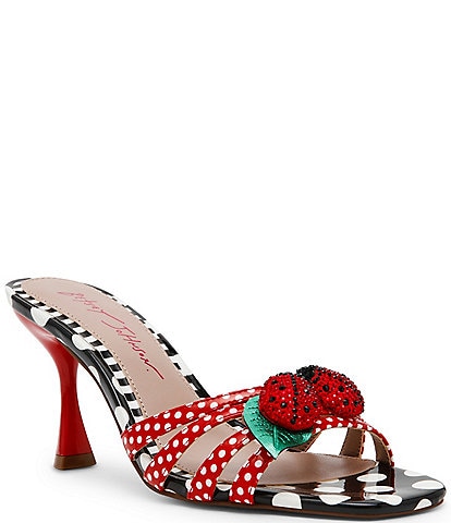 Betsey Johnson Cloverr Strappy Polka Dot Rhinestone Ladybugs Dress Sandals
