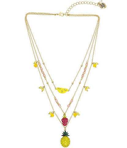 Betsey Johnson Crystal Fruit Charm Layered Short Multi-Strand Necklace
