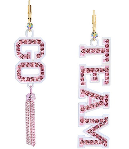 Betsey Johnson Crystal Go Team Mismatch Rhinestone Statement Drop Earrings