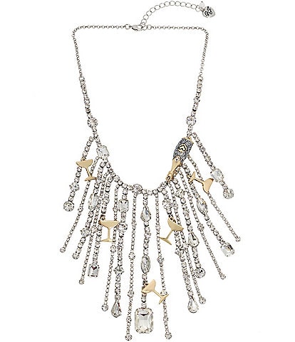 Betsey Johnson Crystal Going All Out Fringe Bib Statement Necklace
