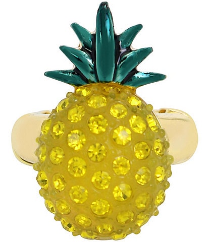 Betsey Johnson Crystal Pineapple Cocktail Stretch Ring