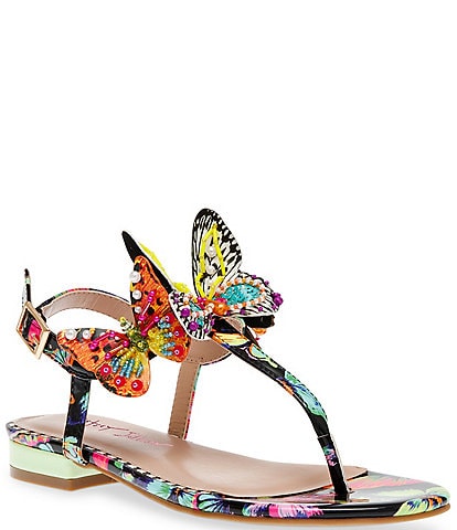 Betsey Johnson Dacie Beaded Butterfly T-Strap Thong Sandals