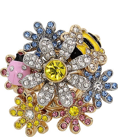 Betsey Johnson Daisy Crystal Cocktail Statement Ring