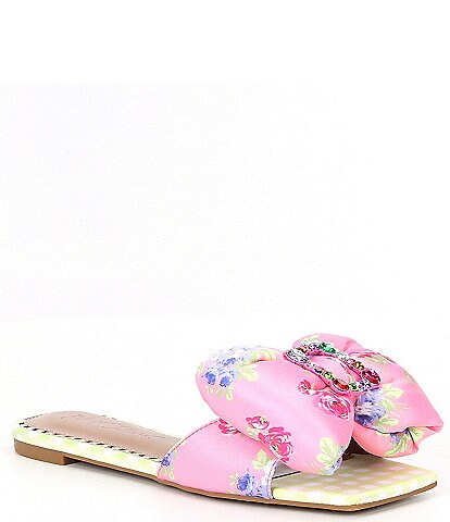 Betsey Johnson Daisy-G Floral Print Puffy Bow Flat Sandals