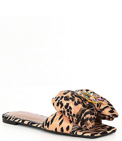 Betsey Johnson Daisy-G Leopard Print Puffy Bow Flat Sandals