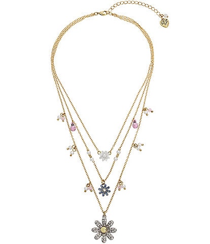 Betsey Johnson Daisy Illusion Crystal and Pearl Layered Necklace