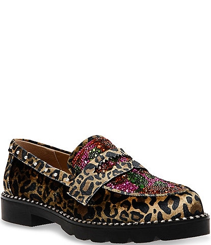 Betsey Johnson Darian Leopard Embellished Penny Loafers