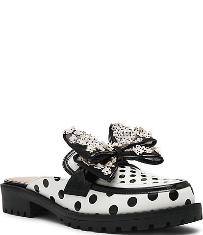 Betsey Johnson Evaline Polka Dot Oversized Bow Platform Loafer Mules
