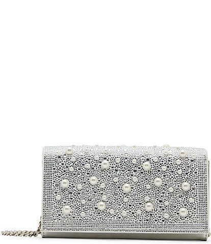 Betsey Johnson Flap Sparkler Pearl Rhinestone Detail Crossbody Bag