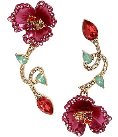 Betsey Johnson Floral Crystal Mismatch Statement Earrings