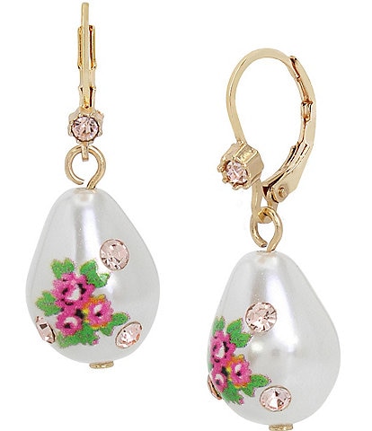 Betsey Johnson Floral Pearl and Rhinestone Drop Earrings