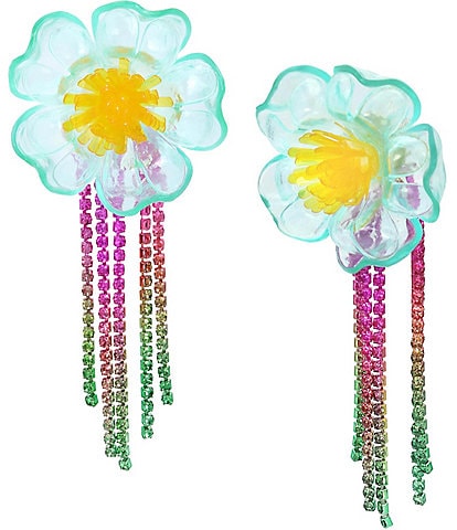 Betsey Johnson Flower Fringe Rhinestone Chandelier Statement Earrings