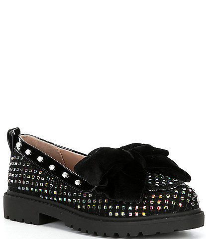 Betsey Johnson Girls' Carlo Rhinestone and Pearl Studded Bow Loafers (Youth)