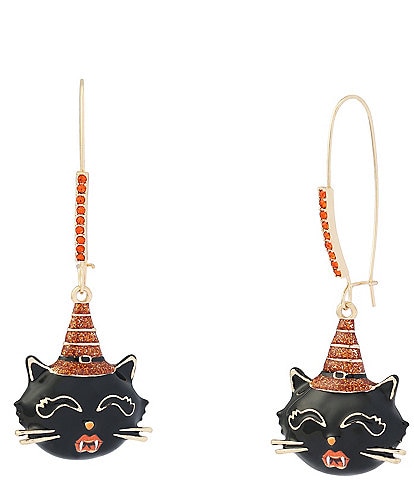 Betsey Johnson Halloween Witchy Cat Dangle Drop Earrings