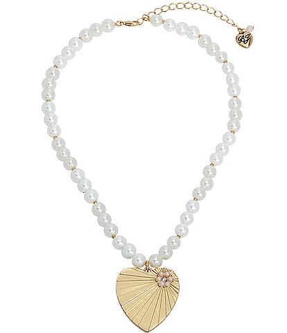 Betsey Johnson Heart Pendant Pearl Statement Necklace