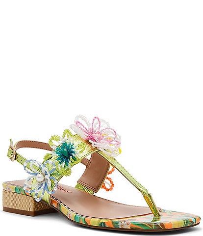 Betsey Johnson Jaydda 3D Flower Embellished Berry T-Strap Thong Sandals