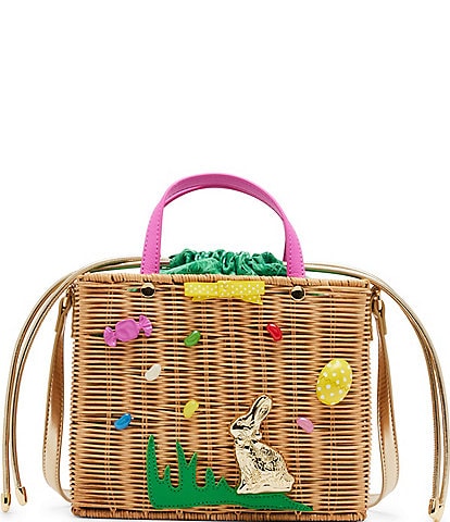 Betsey Johnson Jelly Bean and Bunny Straw Basket Crossbody Bag
