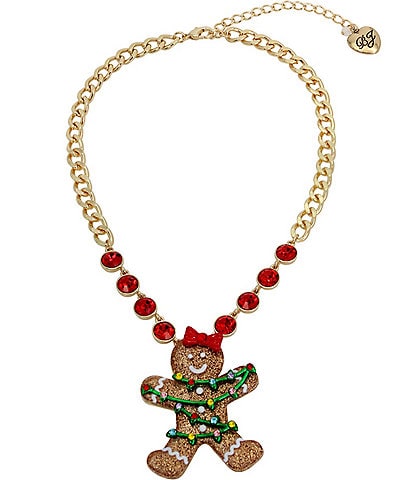 Betsey Johnson Jingle Bell Bling Christmas Gingerbread Short Pendant Necklace