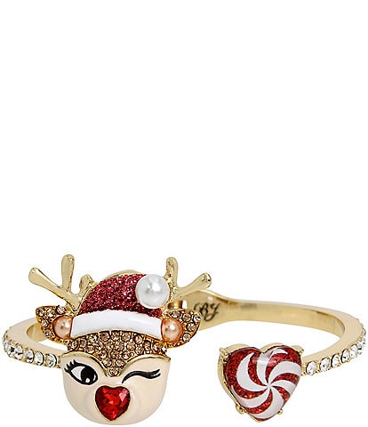 Betsey Johnson Jingle Bell Bling Christmas Reindeer Bangle Bracelet