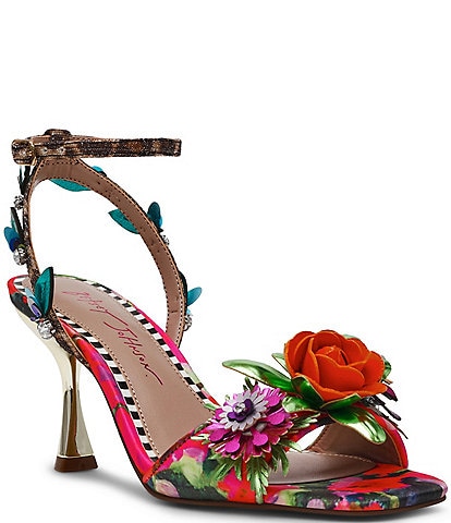 Betsey Johnson Karra Floral Print Velvet Embellished Dress Sandals