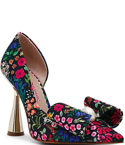 Betsey Johnson Kylie Ditsy Floral Oversized Bow Pearl Detail Pumps
