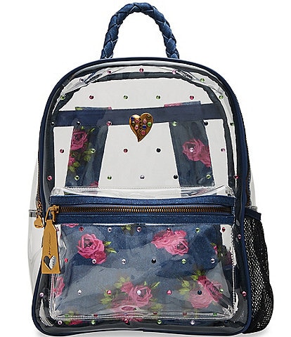 Betsey Johnson Large Denim Floral Clear Backpack