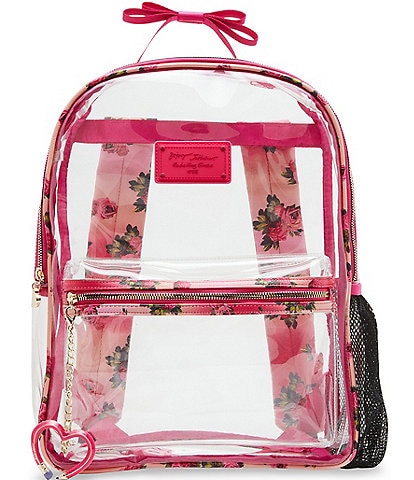 Betsey Johnson Large Pink Floral Clear Backpack
