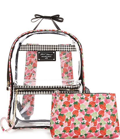 Betsey Johnson Large Strawberry Print Clear Backpack