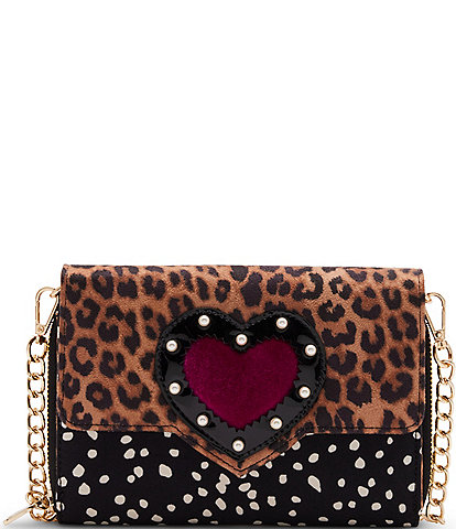 Betsey Johnson Heart Leopard Wallet On A Chain Crossbody Bag