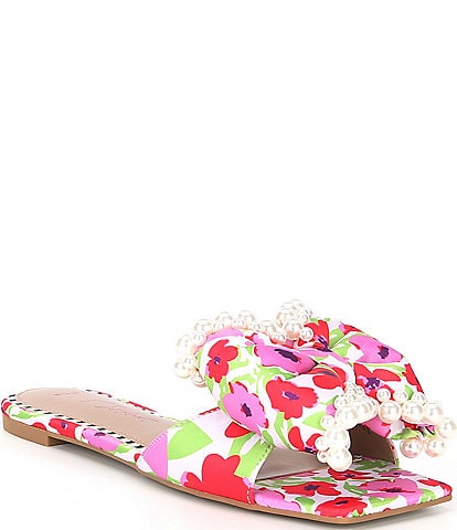 Betsey Johnson Liah Floral Print Pearl Embellished Slide Sandals