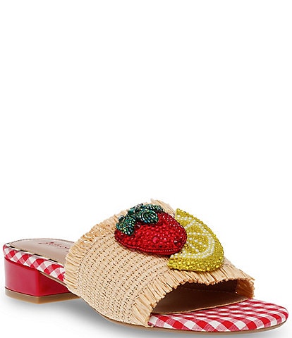 Betsey Johnson Lindyy Fruit Bead Embellished Raffia Slide Sandals
